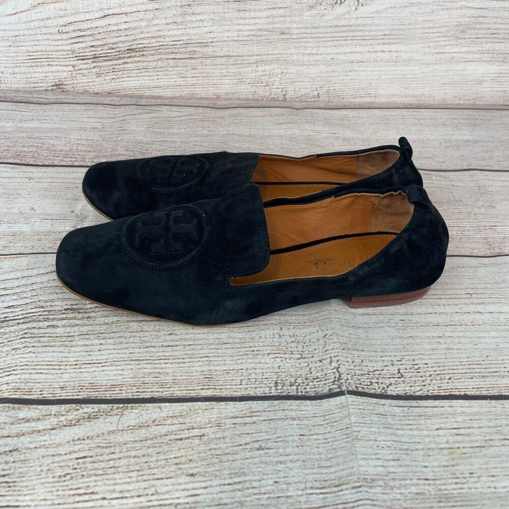 Tory Burch Leigh Womens Sz 11 Black Suede Loafers Slip On - Picture 6 of 9
